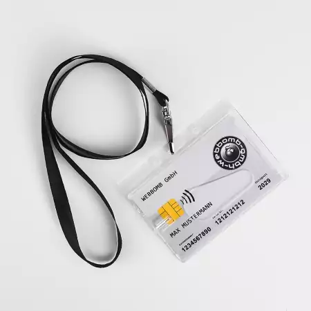 Ausweishalter Kartenhalter Ausweishülle mit 360° Schlüsselband Lanyard schwarz