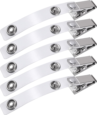 Preview: 5 x WEBBOMB® Ausweishalter Befestigungsclips starker Krokodil-Clip Ausweisclip drehbar flexibler Befestigungsclip für Ausweishüllen Kartenhalter Kartenhüllen und Namensschild-Halter