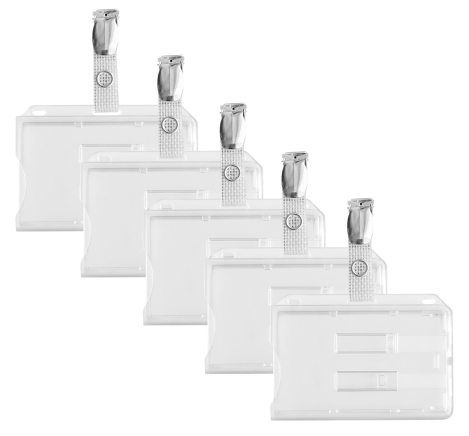 Preview: 5er-Pack Transparente Ausweishüllen/Kartenhalter mit Doppelschiebern und Ausweisclips für Büroausweise und Kreditkarten