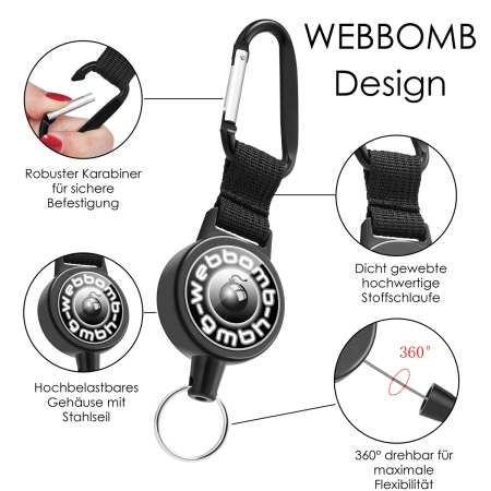 Preview: Schlüsselrolle Jojo 70cm mit Stahlseil ausziehbar & Karabiner