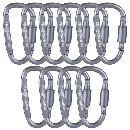 10x WEBBOMB Karabinerhaken 8cm mit Schraubverschluss Schraubkarabiner