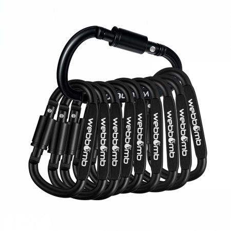 10x WEBBOMB Karabinerhaken 8cm mit Schraubverschluss Schraubkarabiner