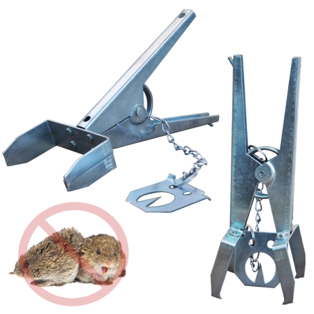 Preview: 2x Wühlmausfalle Zangenfalle mit festgekettetem Köderplättchen